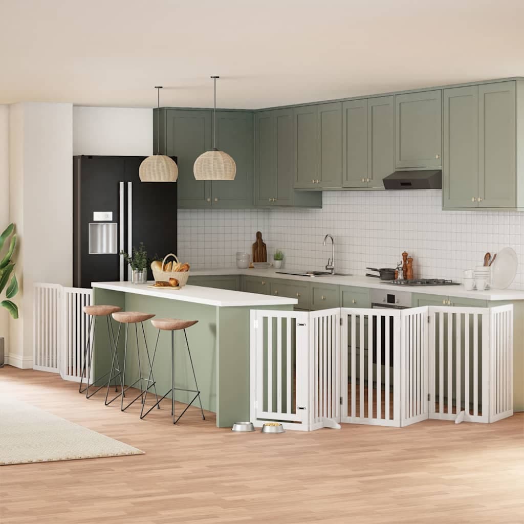 Cancello Cani Porta Pieghevole Bianco 9 Pannelli 450 cm Pioppo — miniatura 1 di 11