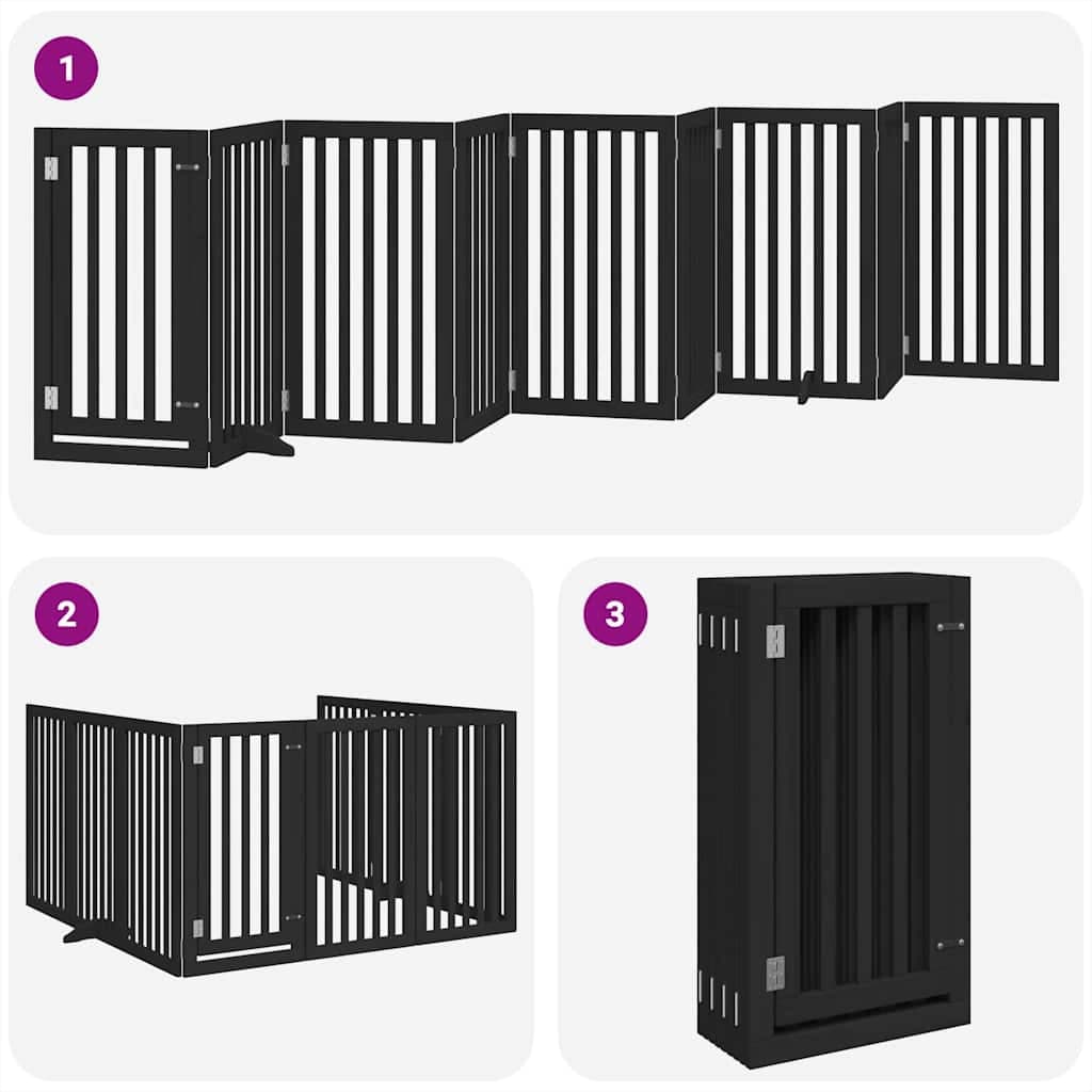 Cancello per Cani Porta Pieghevole Nero 9 Pannelli 450cm Pioppo — miniatura 4 di 11