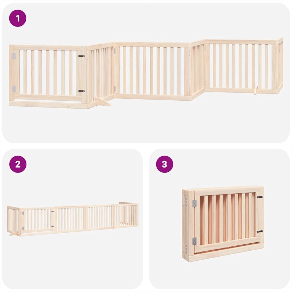 Cancello per Cani Pieghevole 6 Pannelli 480 cm Legno di Pioppo — miniatura 4 di 11