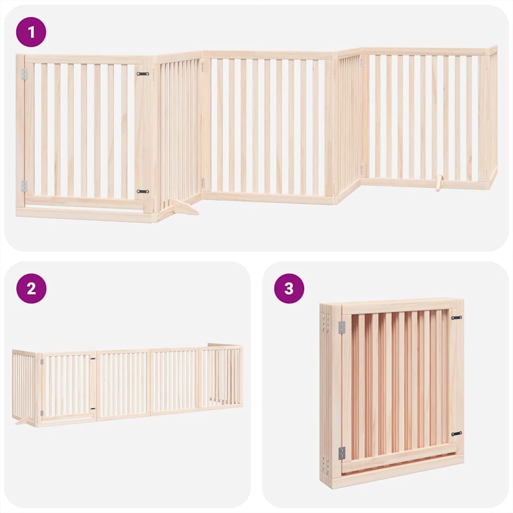 Cancello per Cani Pieghevole 6 Pannelli 480 cm Legno di Pioppo — miniatura 4 di 11