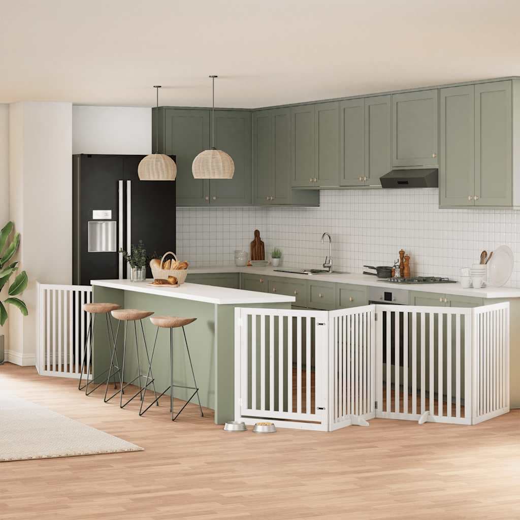 Cancello Cani Porta Pieghevole Bianco 6 Pannelli 480 cm Pioppo — miniatura 1 di 11