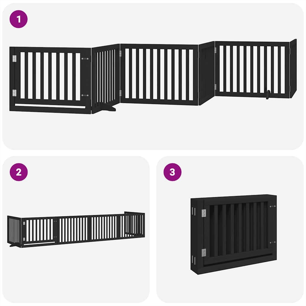 Cancello per Cani Porta Pieghevole Nero 6 Pannelli 480cm Pioppo — miniatura 4 di 11