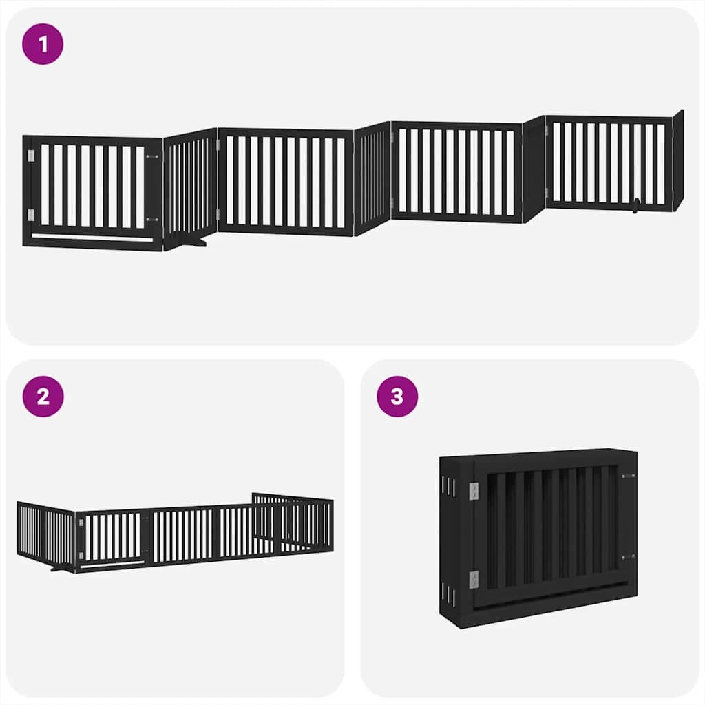Cancello Cani Porta Pieghevole Nero 8 Pannelli 640 cm Pioppo — miniatura 4 di 11