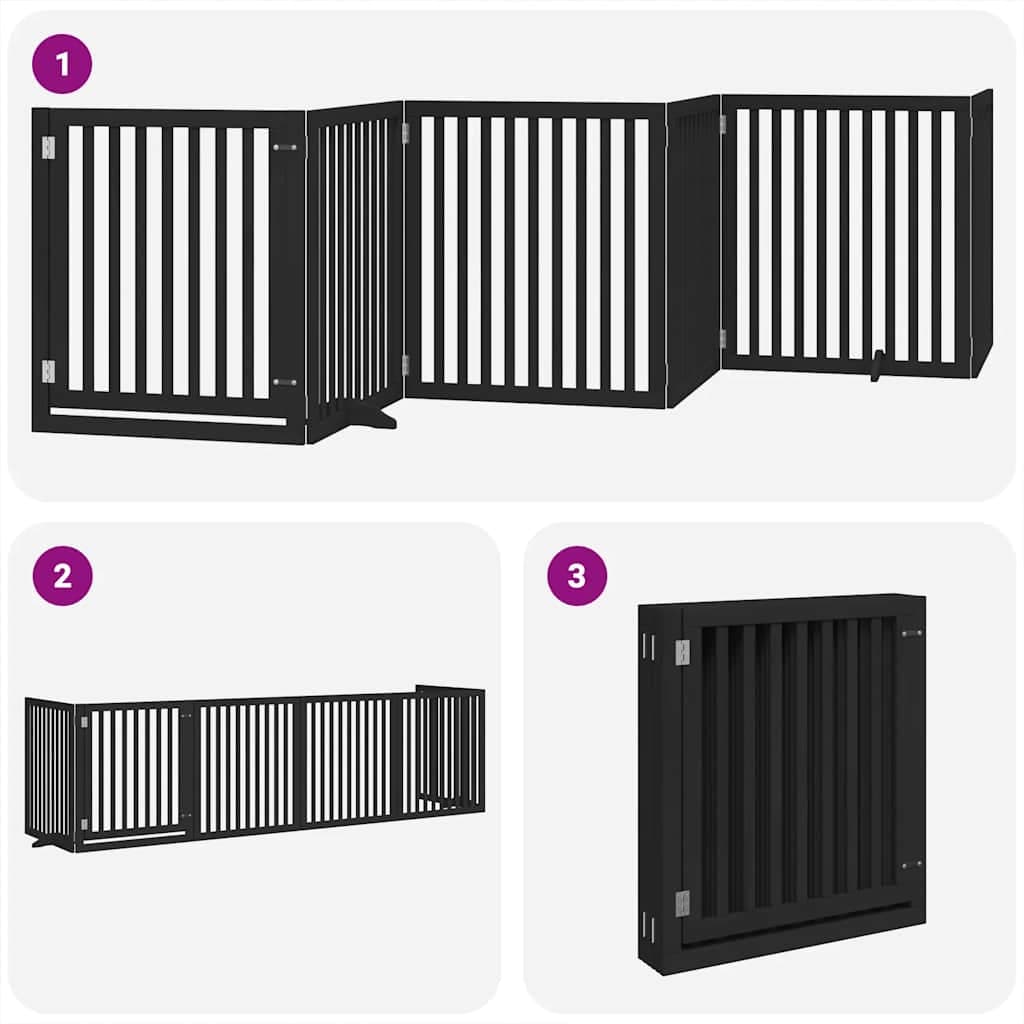 Cancello per Cani Porta Pieghevole Nero 6 Pannelli 480cm Pioppo — miniatura 4 di 11