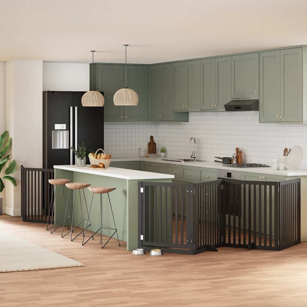 Cancello per Cani Porta Pieghevole Nero 6 Pannelli 480cm Pioppo — miniatura 1 di 11
