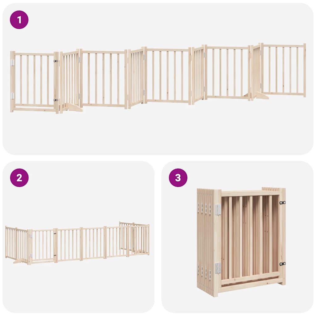 Cancello per Cani con Porta Pieghevole 9 Pannelli 450 cm Pioppo — miniatura 5 di 11