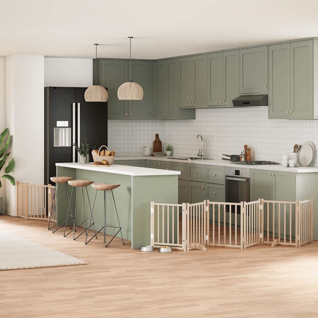 Cancello per Cani con Porta Pieghevole 9 Pannelli 450 cm Pioppo — miniatura 1 di 11
