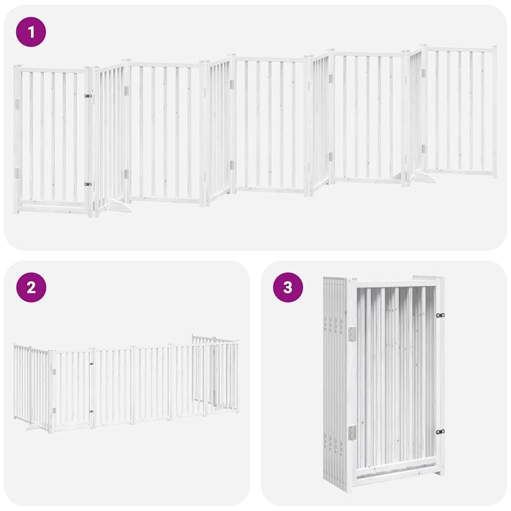 Cancello Cani Porta Pieghevole Bianco 9 Pannelli 450 cm Pioppo — miniatura 5 di 11