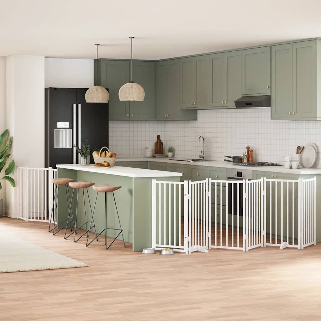 Cancello Cani Porta Pieghevole Bianco 9 Pannelli 450 cm Pioppo — miniatura 1 di 11