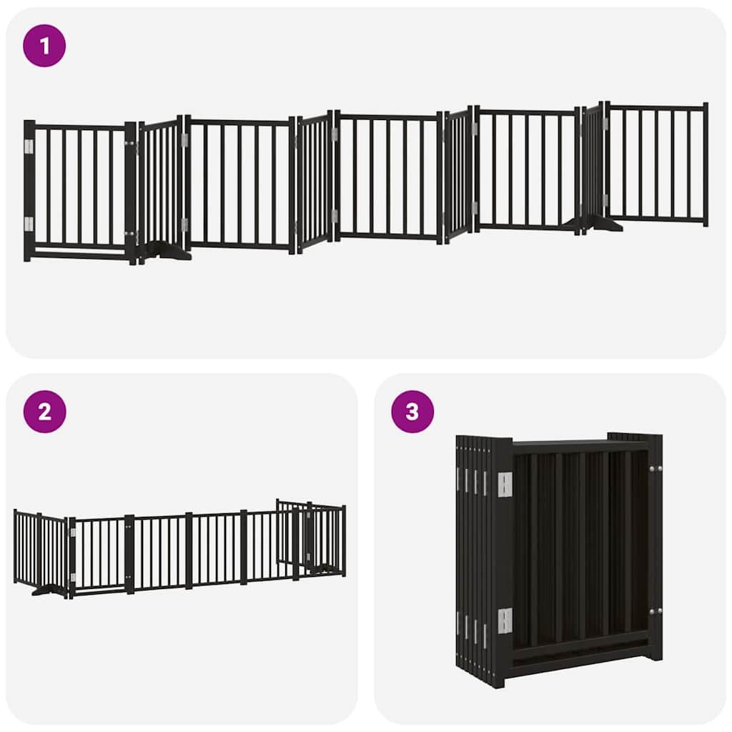 Cancello per Cani Porta Pieghevole Nero 9 Pannelli 450cm Pioppo — miniatura 5 di 11