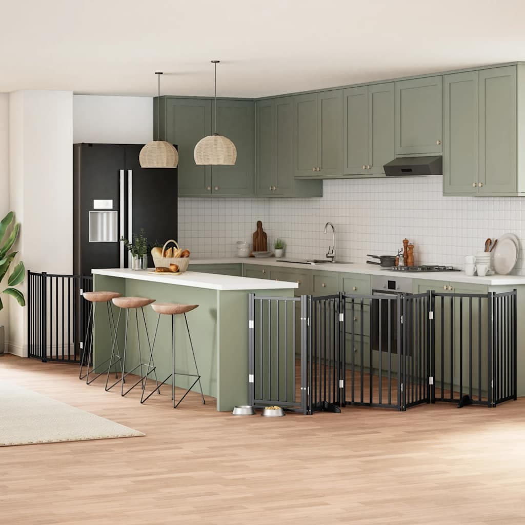 Cancello per Cani Porta Pieghevole Nero 9 Pannelli 450cm Pioppo — miniatura 1 di 11
