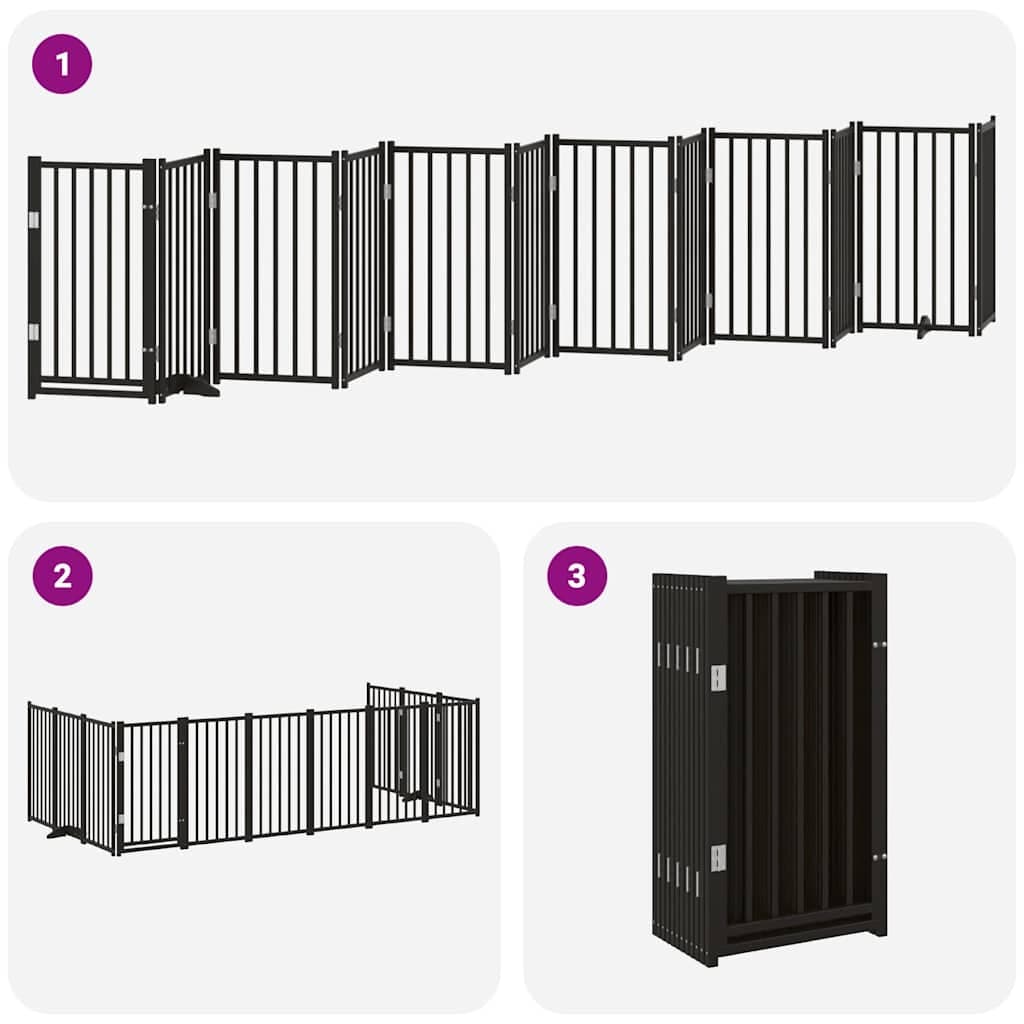 Cancello Cani Porta Pieghevole Nero 12 Pannelli 600 cm Pioppo — miniatura 5 di 11