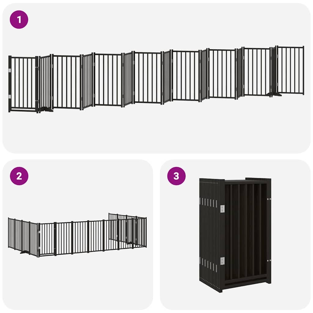 Cancello Cani Porta Pieghevole Nero 15 Pannelli 750 cm Pioppo — miniatura 5 di 11