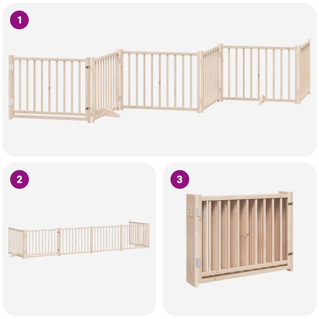 Cancello per Cani Pieghevole 6 Pannelli 480 cm Legno di Pioppo — miniatura 5 di 11