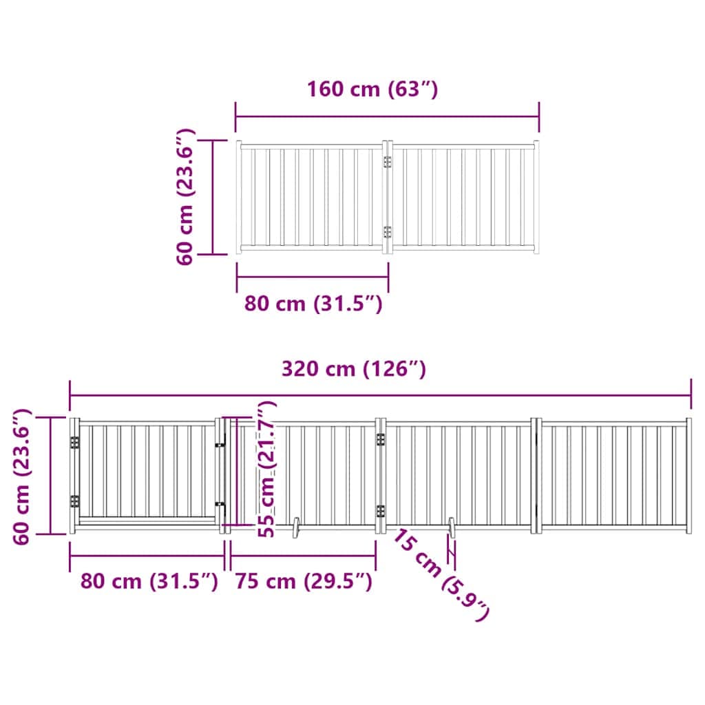 Cancello per Cani Porta Pieghevole 8 Pannelli 640 cm in Pioppo — miniatura 11 di 11