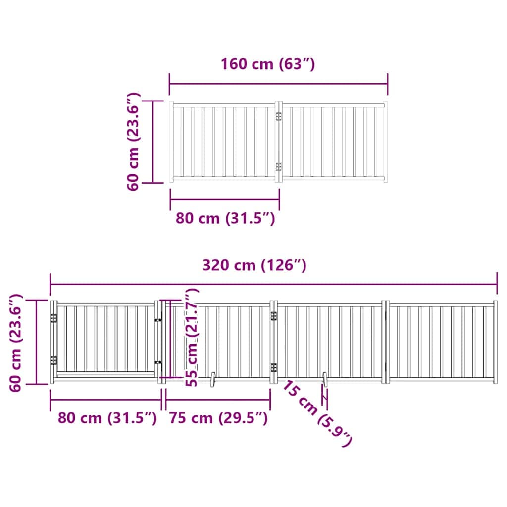 Cancello per Cani Porta Pieghevole 10 Pannelli 800 cm in Pioppo — miniatura 11 di 11