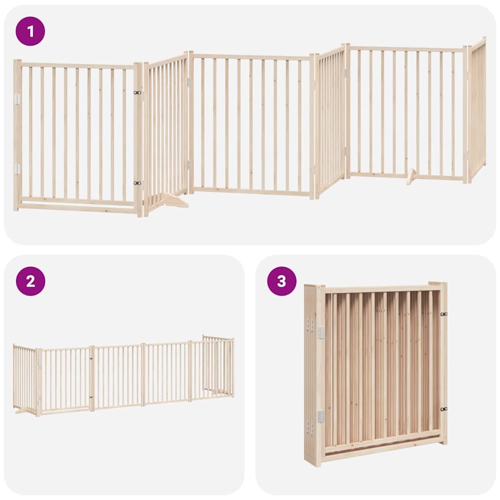 Cancello per Cani Pieghevole 6 Pannelli 480 cm Legno di Pioppo — miniatura 5 di 11