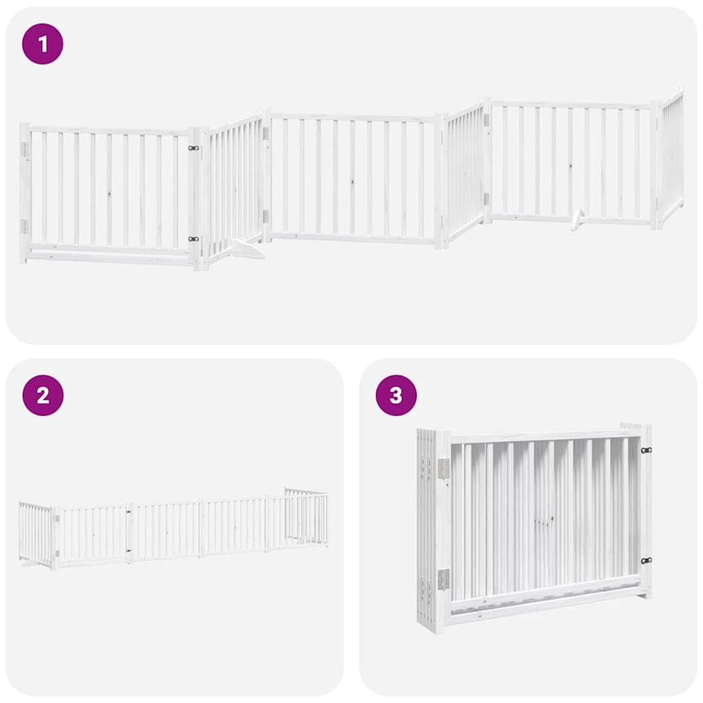 Cancello Cani Porta Pieghevole Bianco 6 Pannelli 480 cm Pioppo — miniatura 5 di 11