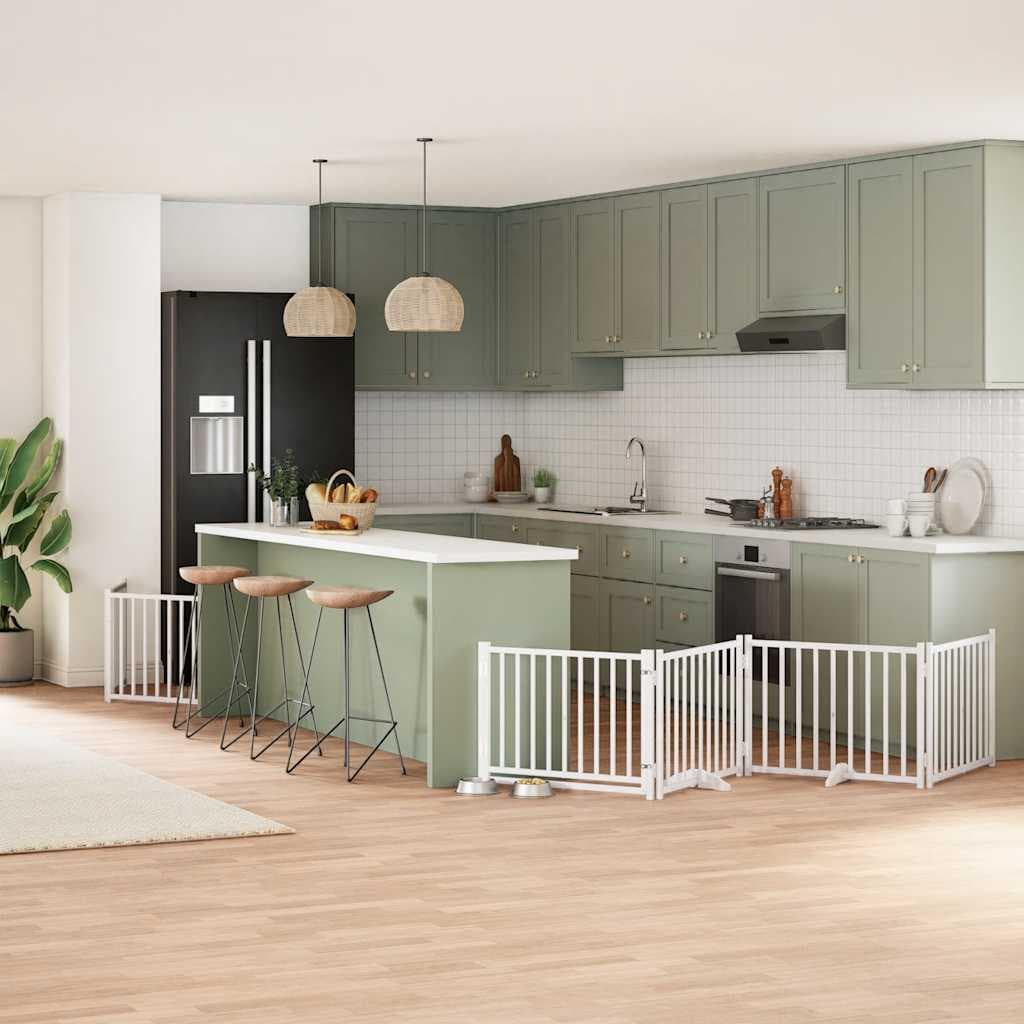 Cancello Cani Porta Pieghevole Bianco 8 Pannelli 640 cm Pioppo — miniatura 1 di 11