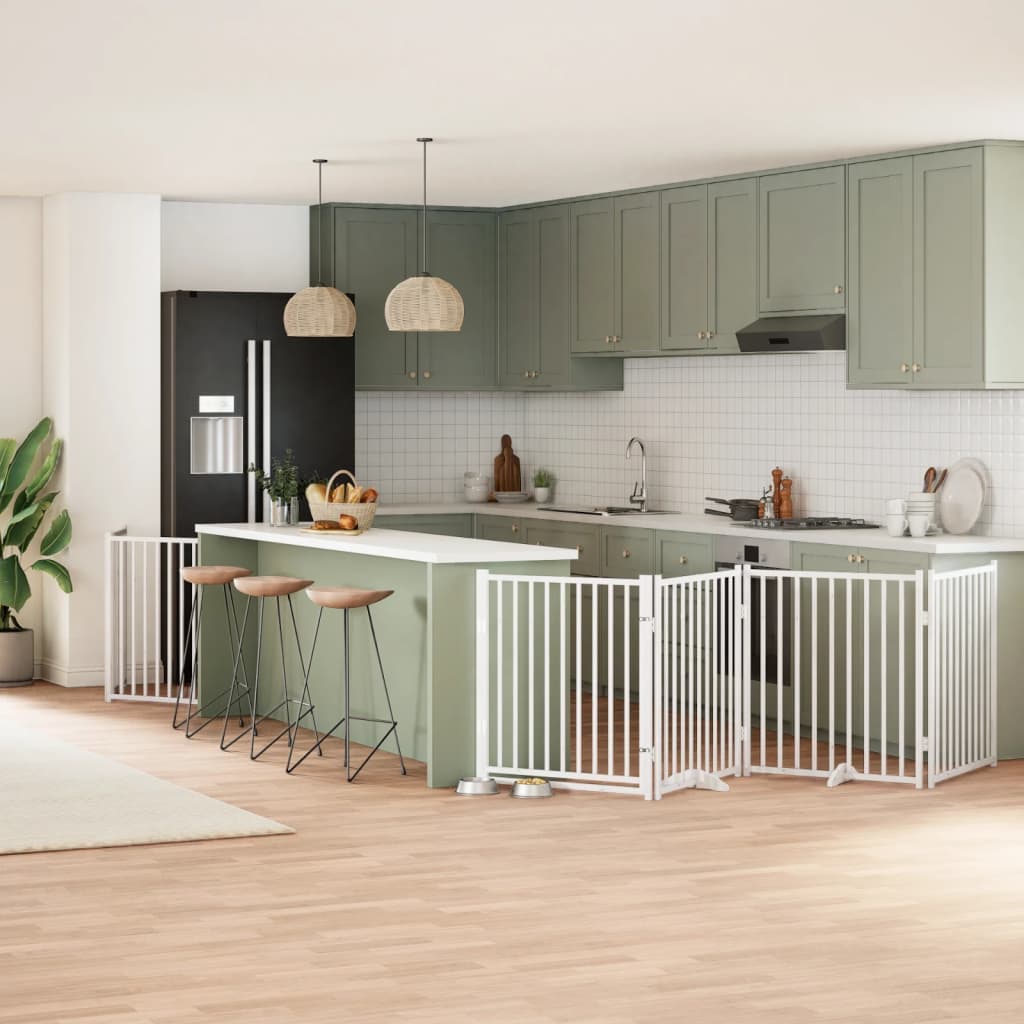 Cancello Cani Porta Pieghevole Bianco 8 Pannelli 640 cm Pioppo — miniatura 1 di 10