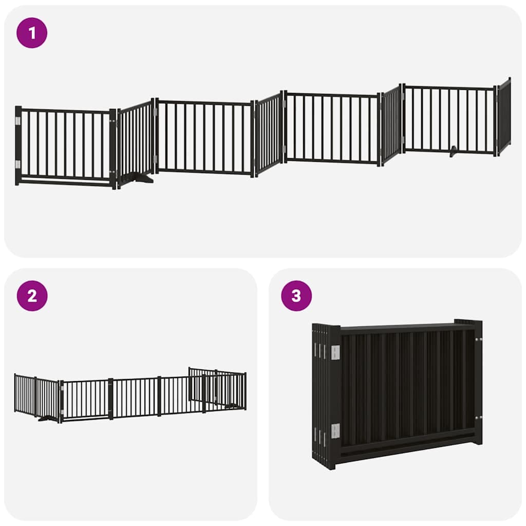 Cancello Cani Porta Pieghevole Nero 8 Pannelli 640 cm Pioppo — miniatura 5 di 11
