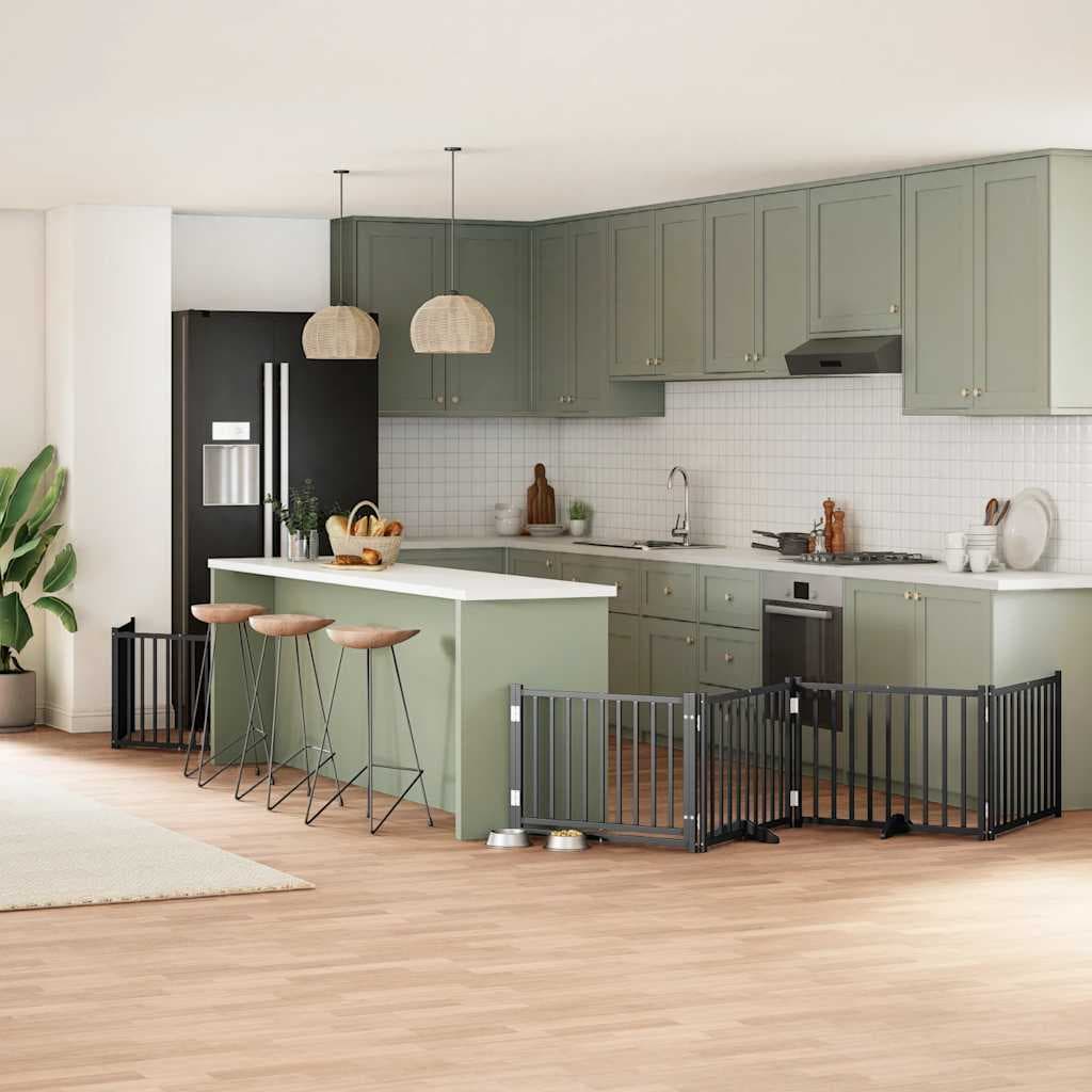 Cancello Cani Porta Pieghevole Nero 8 Pannelli 640 cm Pioppo — miniatura 1 di 11