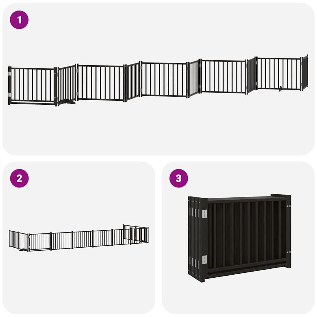 Cancello Cani Porta Pieghevole Nero 10 Pannelli 800 cm Pioppo — miniatura 5 di 11