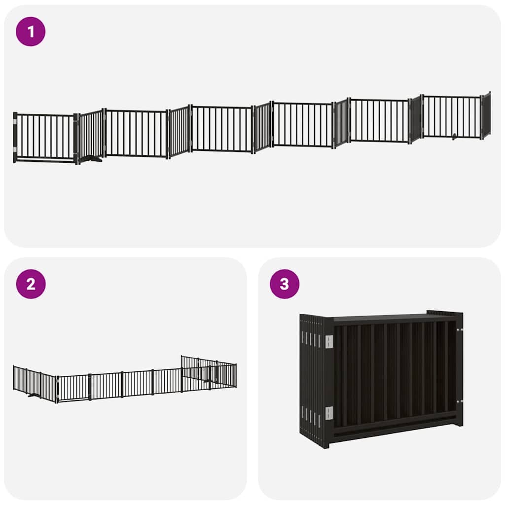 Cancello Cani Porta Pieghevole Nero 12 Pannelli 960 cm Pioppo — miniatura 5 di 11