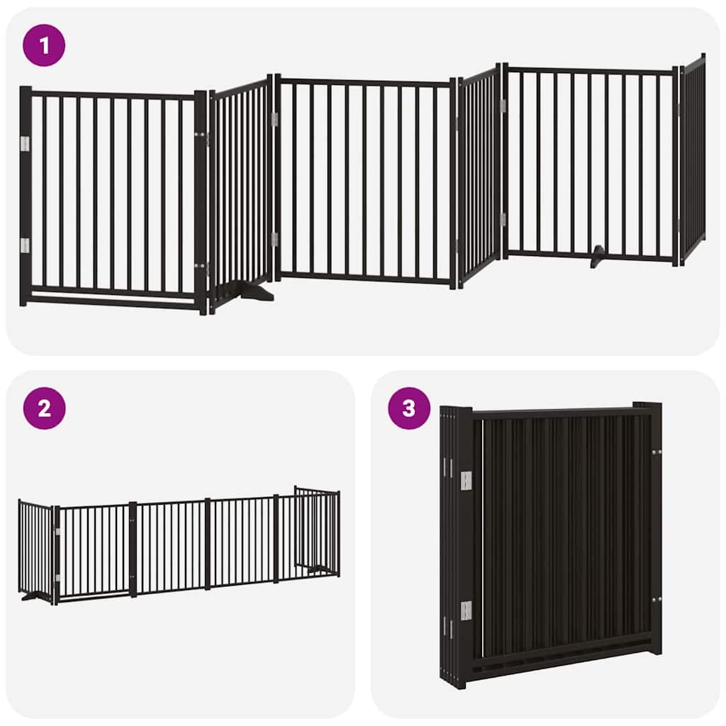 Cancello per Cani Porta Pieghevole Nero 6 Pannelli 480cm Pioppo — miniatura 5 di 11