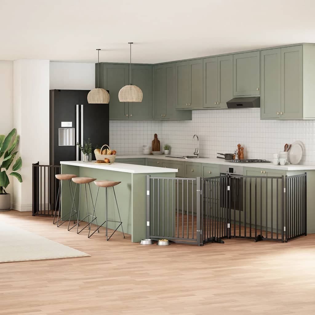 Cancello per Cani Porta Pieghevole Nero 6 Pannelli 480cm Pioppo — miniatura 1 di 11
