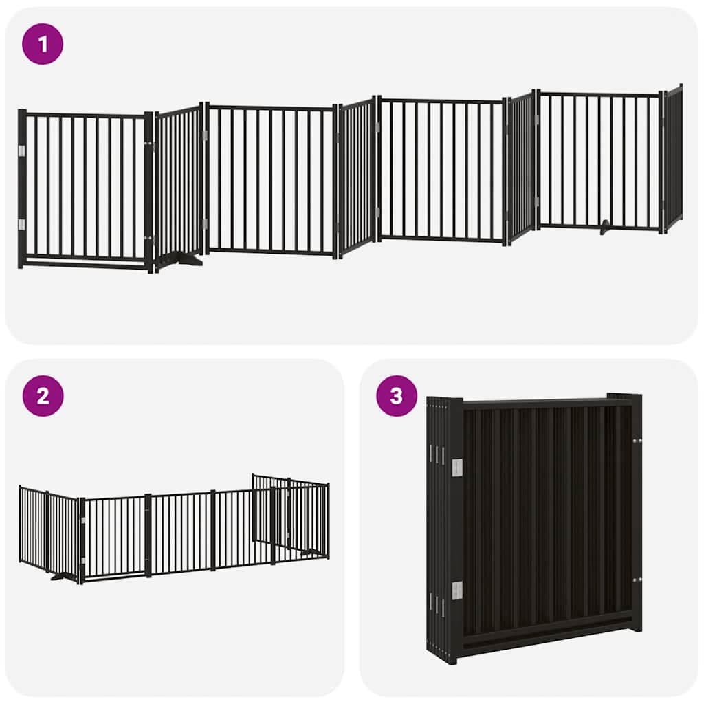 Cancello Cani Porta Pieghevole Nero 8 Pannelli 640 cm Pioppo — miniatura 5 di 11