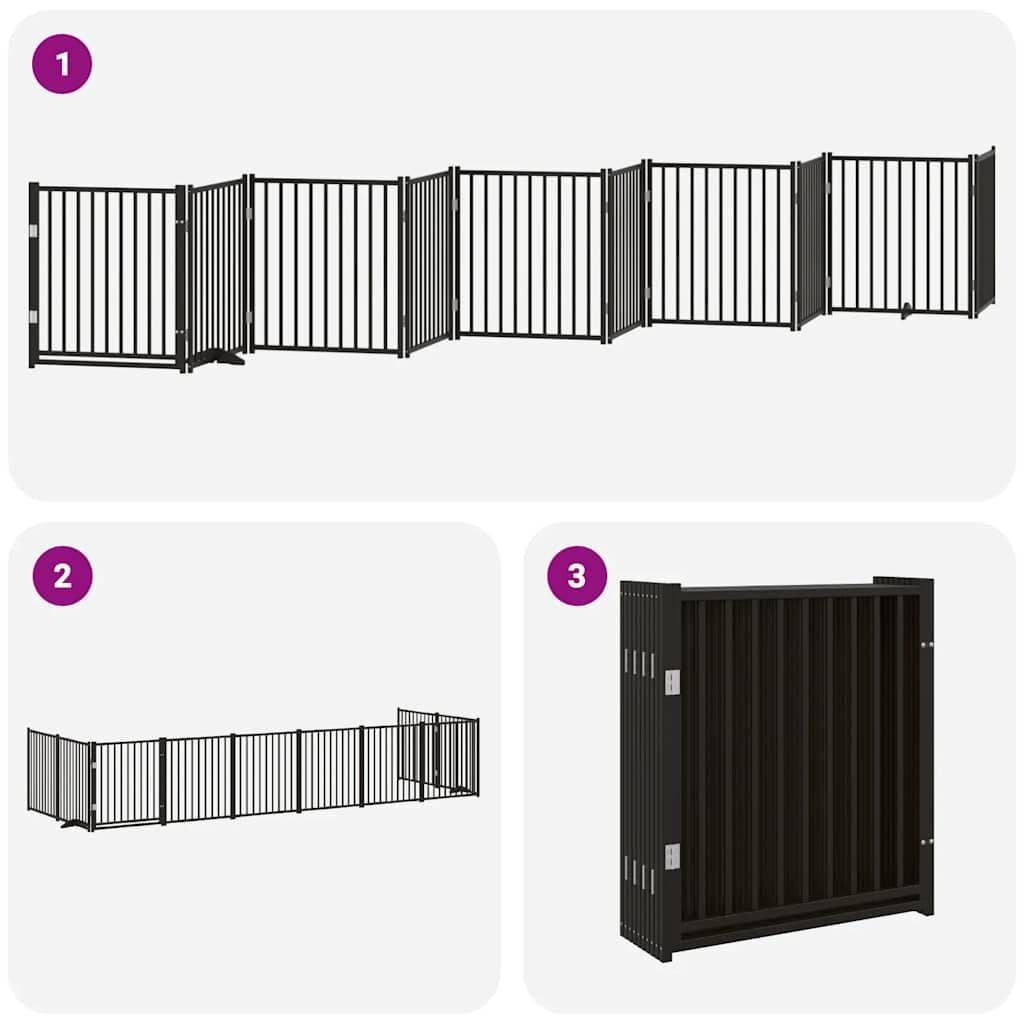 Cancello Cani Porta Pieghevole Nero 10 Pannelli 800 cm Pioppo — miniatura 5 di 11