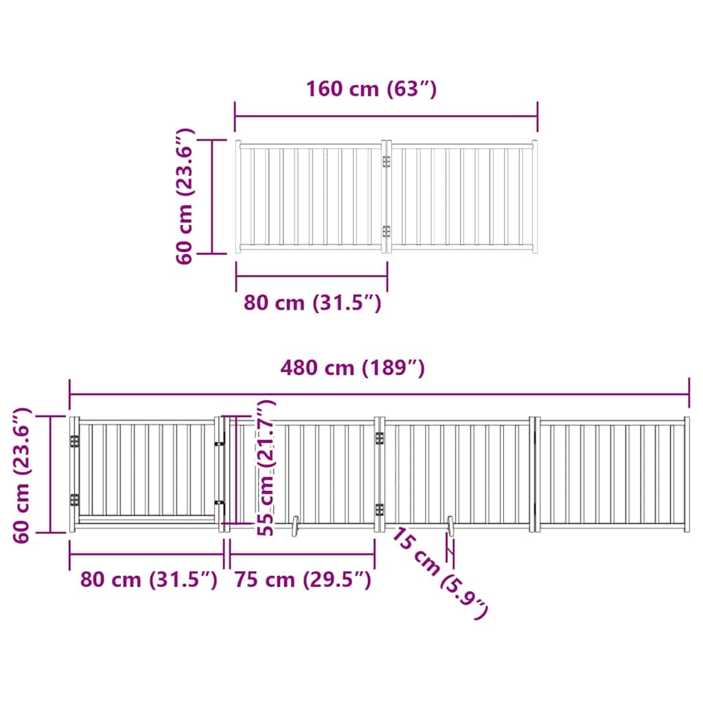 Cancello Cani Porta Pieghevole Marrone 8 Pannelli 640cm Pioppo — miniatura 11 di 11