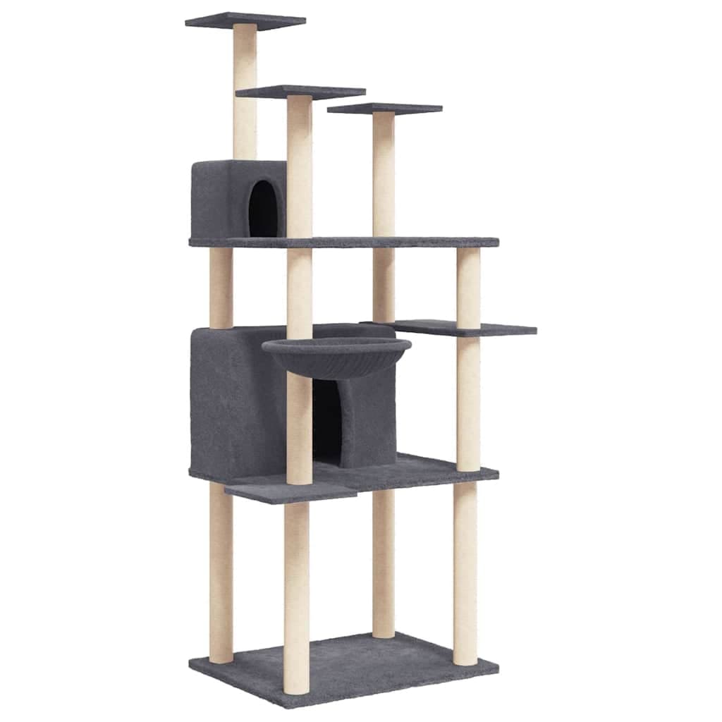 Albero per Gatti con Tiragraffi in Sisal Grigio Scuro 166 cm — miniatura 2 di 7