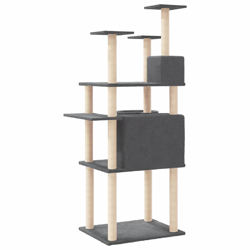 Albero per Gatti con Tiragraffi in Sisal Grigio Scuro 166 cm — miniatura 4 di 7