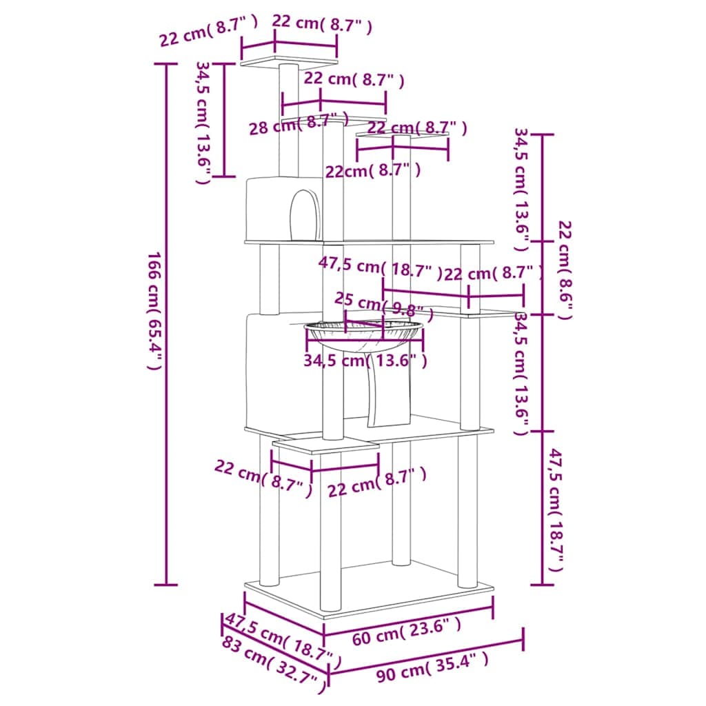 Albero per Gatti con Tiragraffi in Sisal Grigio Scuro 166 cm — miniatura 7 di 7