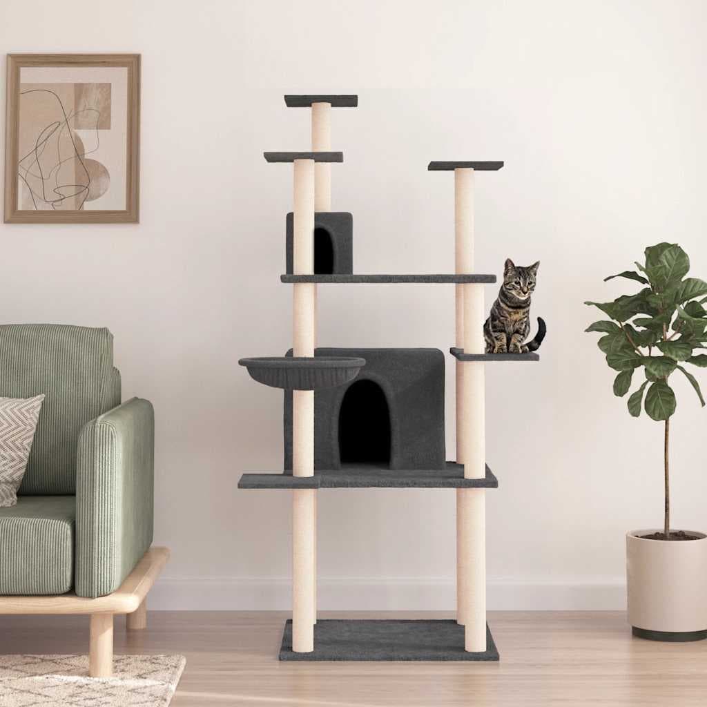 Albero per Gatti con Tiragraffi in Sisal Grigio Scuro 166 cm — miniatura 1 di 7