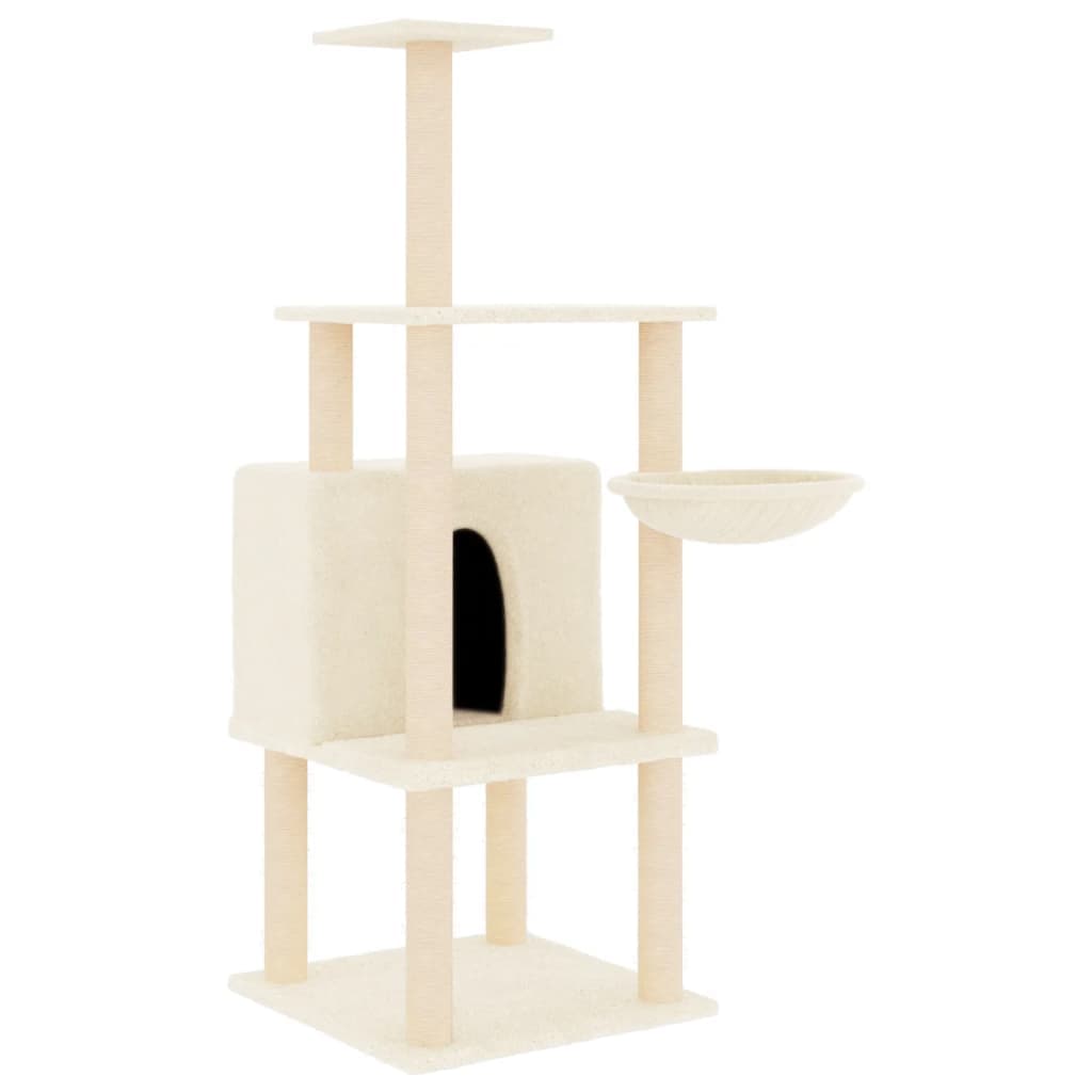 Albero per Gatti con Tiragraffi in Sisal Crema 132 cm — miniatura 2 di 7