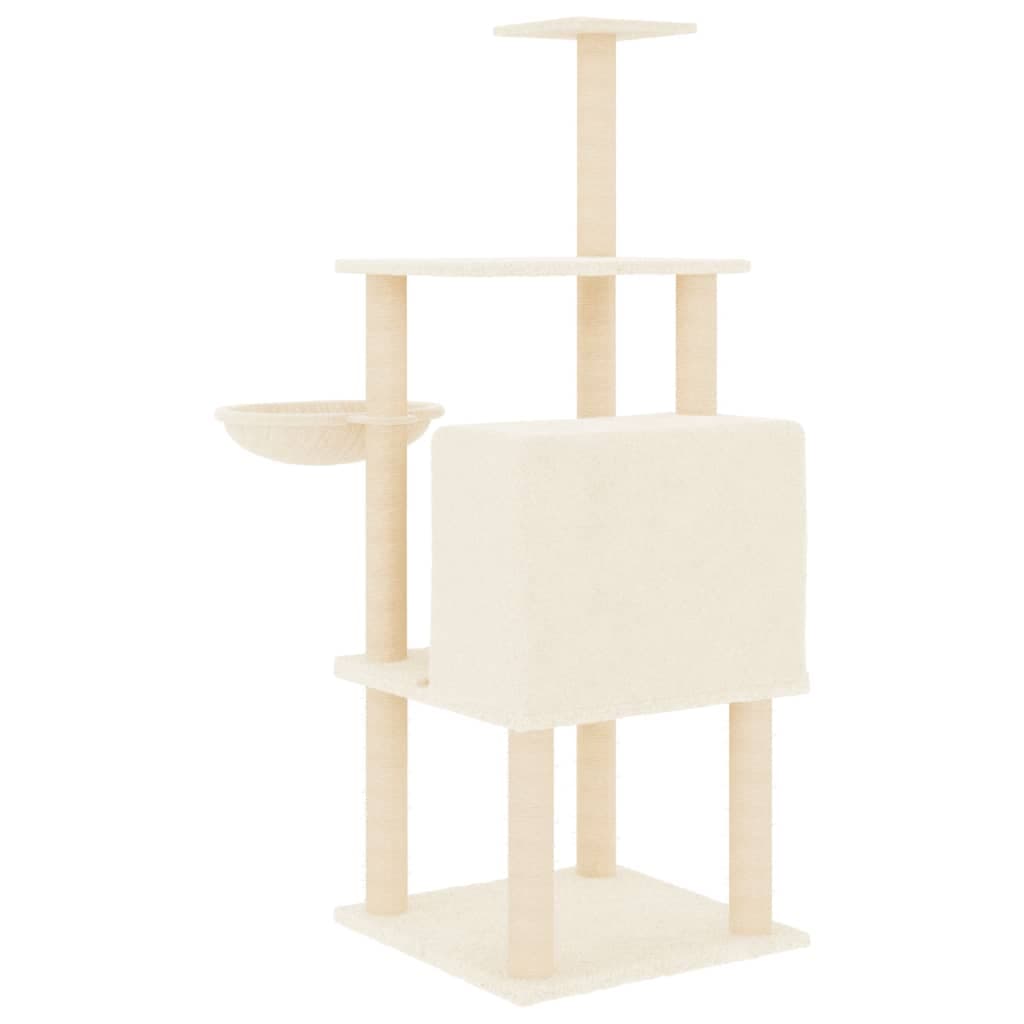 Albero per Gatti con Tiragraffi in Sisal Crema 132 cm — miniatura 4 di 7