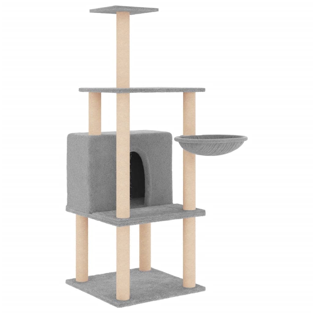 Albero per Gatti con Tiragraffi in Sisal Grigio Chiaro 132 cm — miniatura 2 di 7