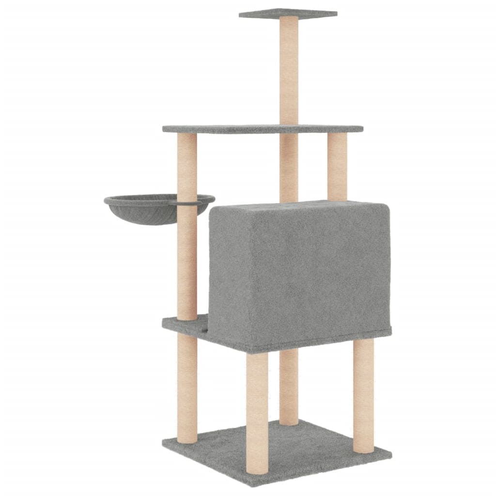 Albero per Gatti con Tiragraffi in Sisal Grigio Chiaro 132 cm — miniatura 4 di 7