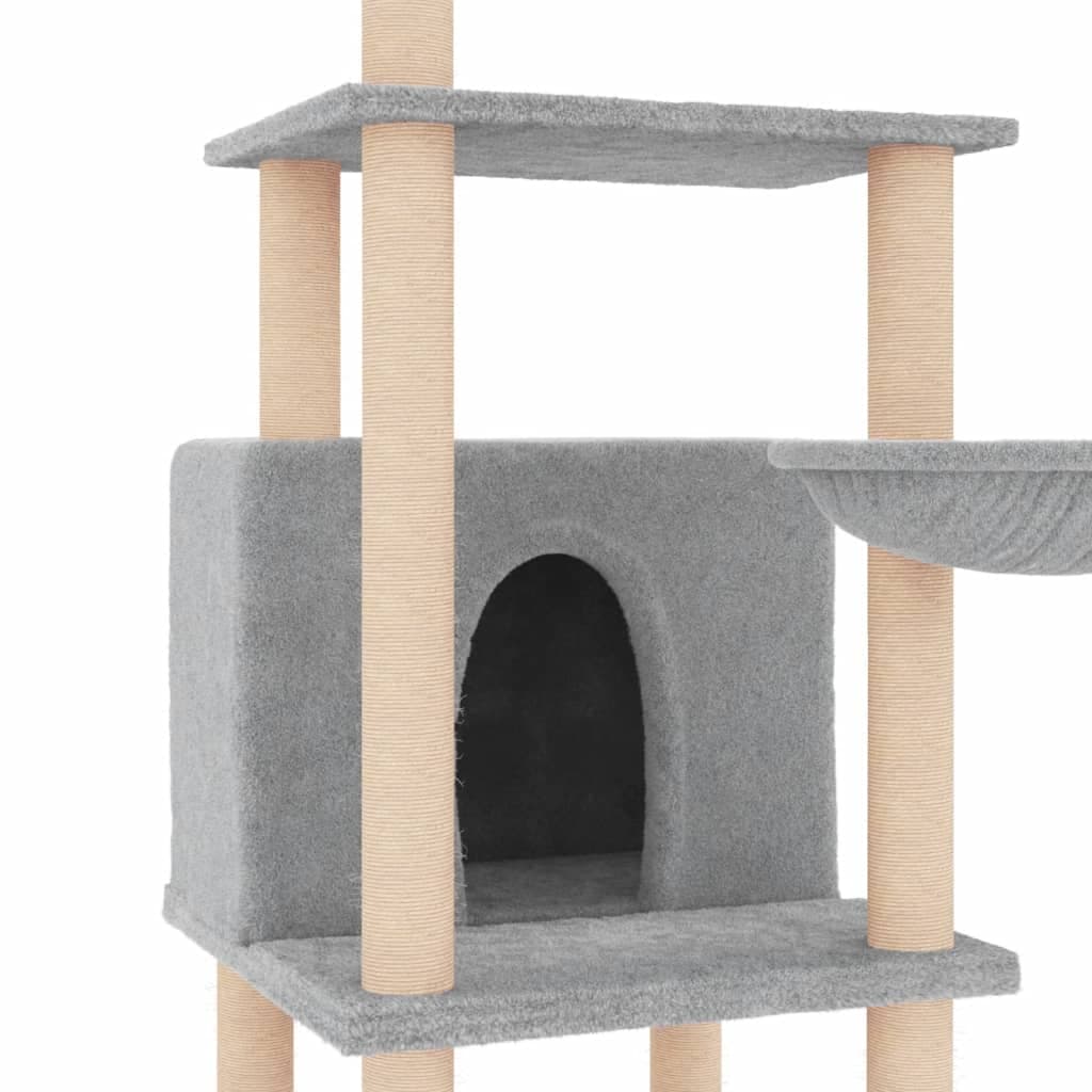 Albero per Gatti con Tiragraffi in Sisal Grigio Chiaro 132 cm — miniatura 5 di 7