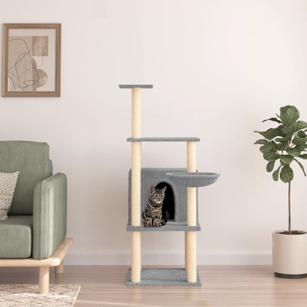 Albero per Gatti con Tiragraffi in Sisal Grigio Chiaro 132 cm — miniatura 1 di 7