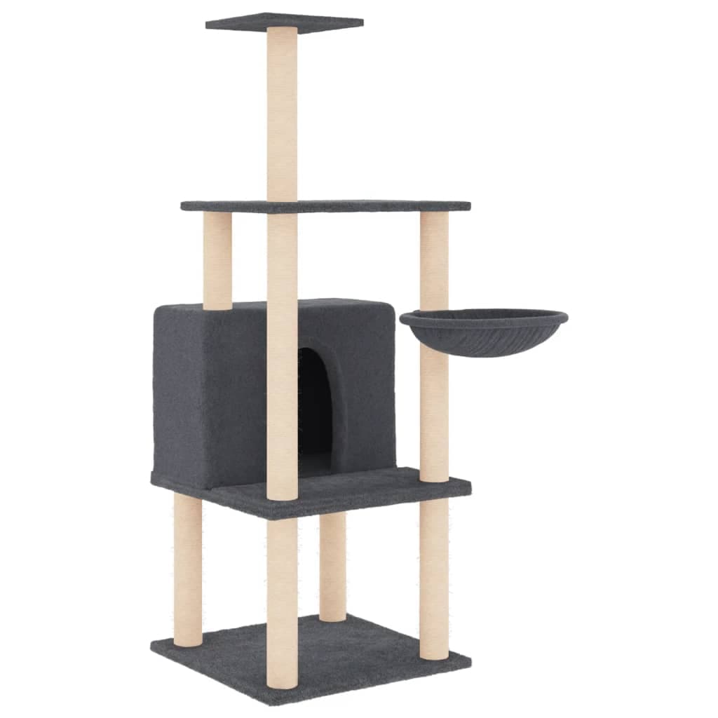 Albero per Gatti con Tiragraffi in Sisal Grigio Scuro 132 cm — miniatura 2 di 7