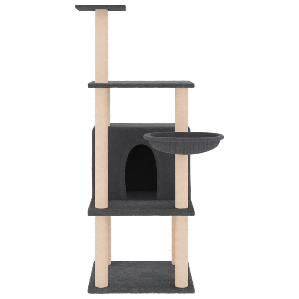 Albero per Gatti con Tiragraffi in Sisal Grigio Scuro 132 cm — miniatura 3 di 7