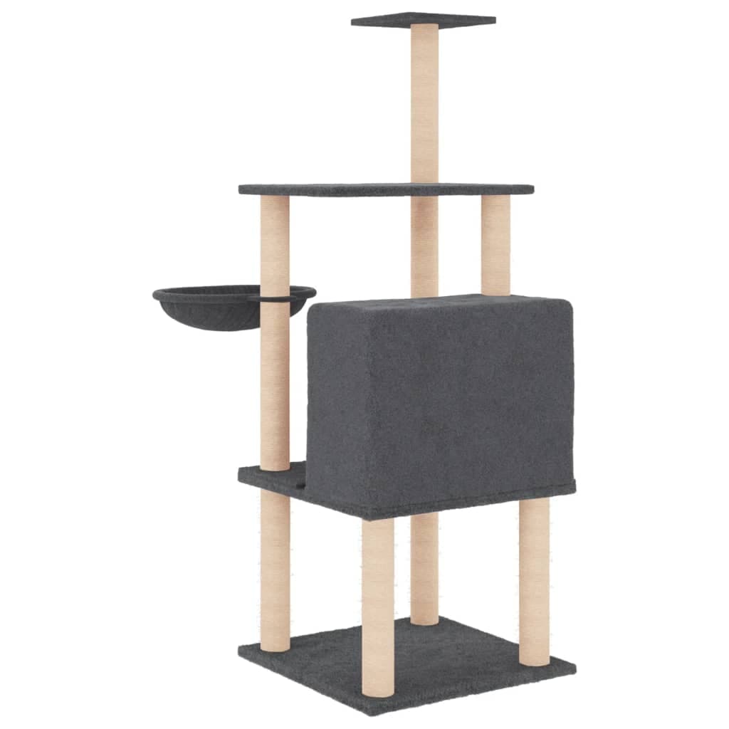 Albero per Gatti con Tiragraffi in Sisal Grigio Scuro 132 cm — miniatura 4 di 7