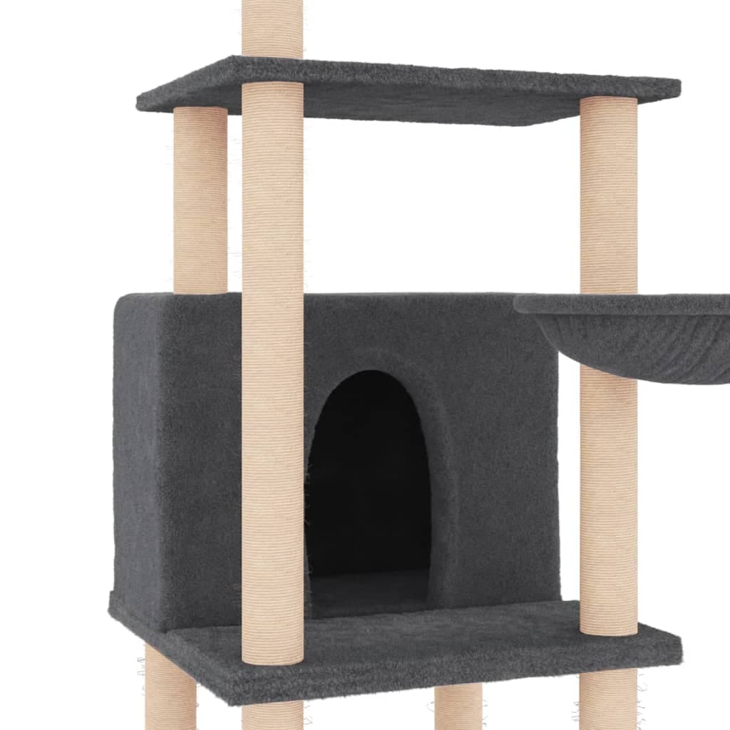 Albero per Gatti con Tiragraffi in Sisal Grigio Scuro 132 cm — miniatura 5 di 7
