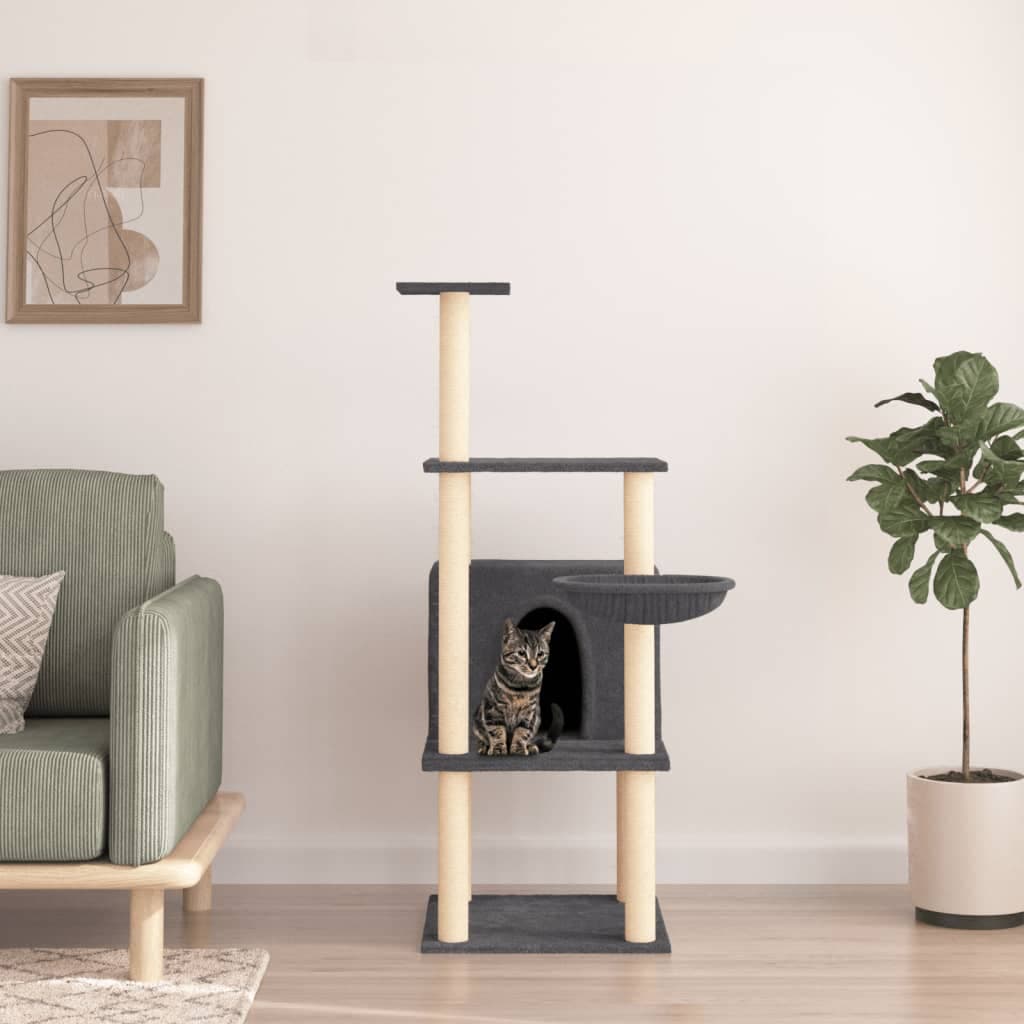 Albero per Gatti con Tiragraffi in Sisal Grigio Scuro 132 cm — miniatura 1 di 7