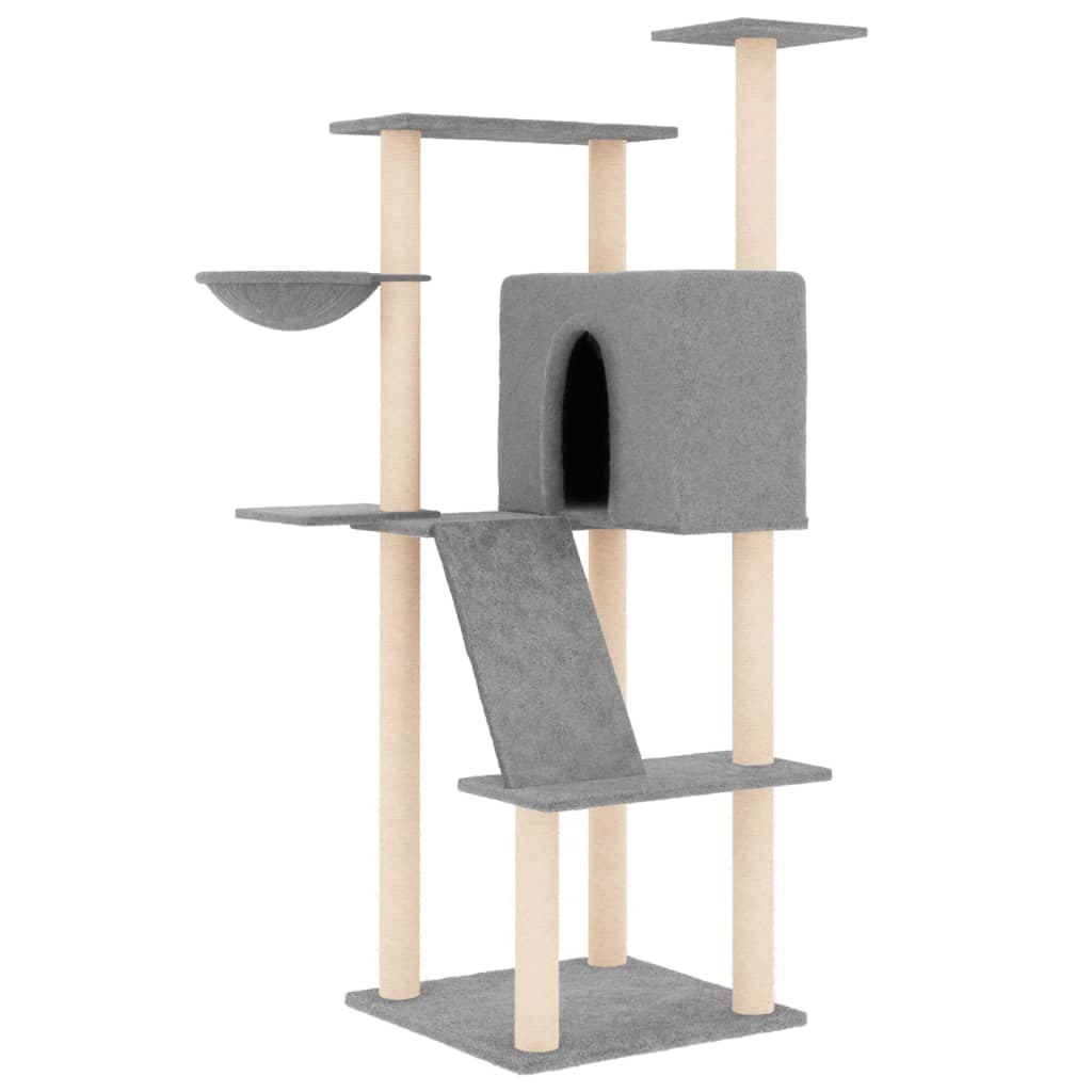 Albero per Gatti con Tiragraffi in Sisal Grigio Chiaro 143 cm — miniatura 2 di 7