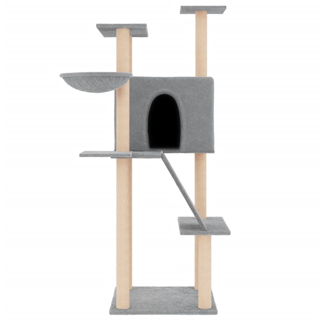 Albero per Gatti con Tiragraffi in Sisal Grigio Chiaro 143 cm — miniatura 3 di 7